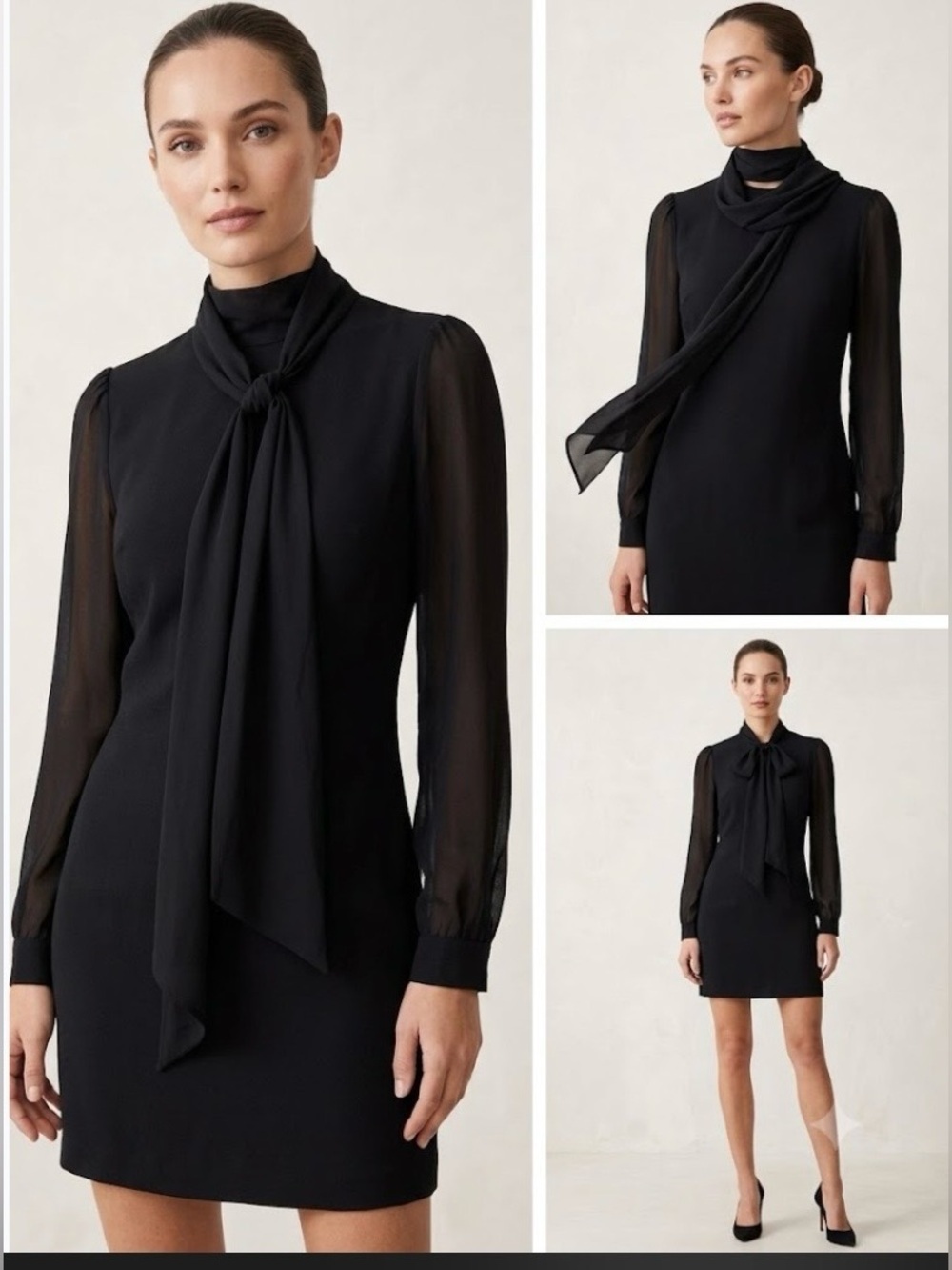 New French Connection Black Mini Dress with Neck Tie size 6